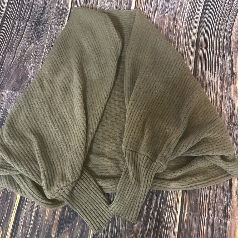 Green Ribbed Knit Poncho Sweater